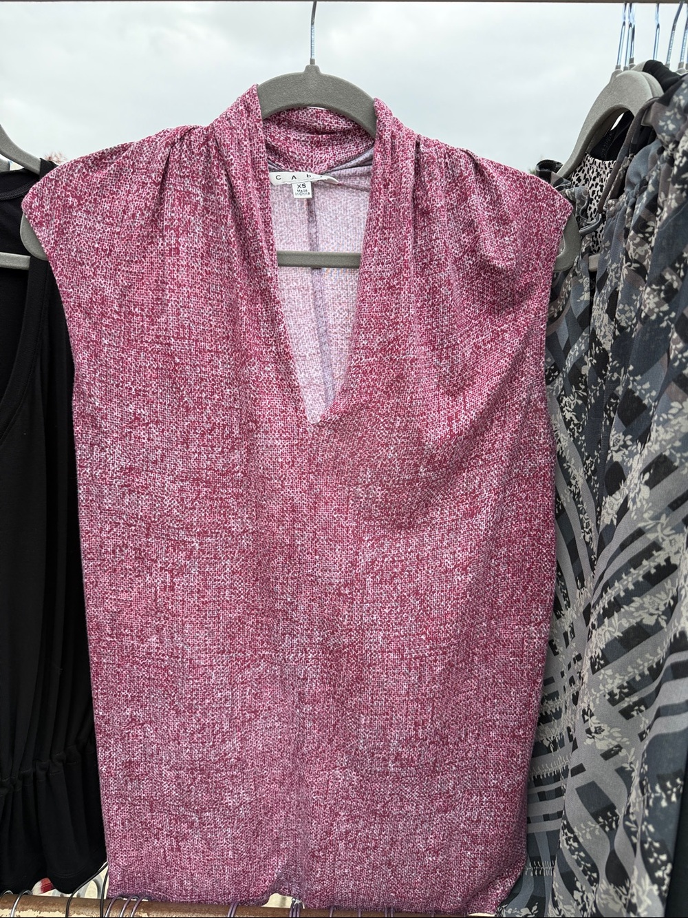CAbi Pink Textured V-Neck Cap Sleeve Blouse